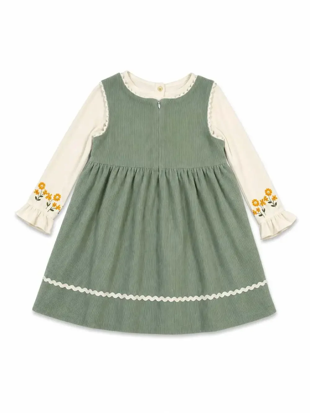 Babyhug Corduroy Sleeveless Frock and Floral Embroidered T-Shirt Set